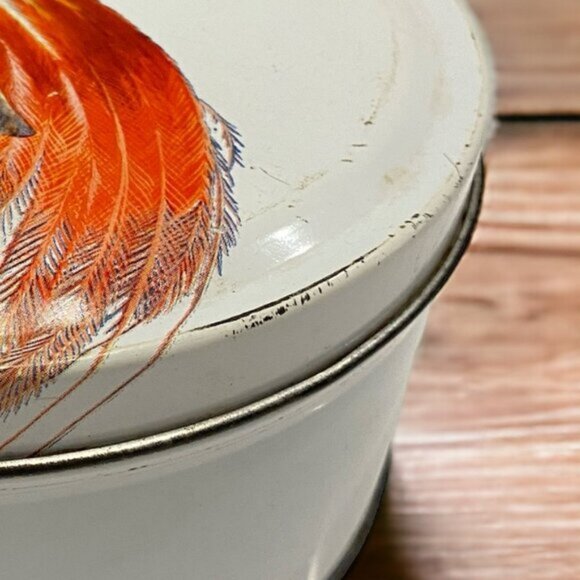 Vintage Birds of Paradise Empty Cookie Cake Tin White Round Farmhouse Decor - Picture 6 of 6